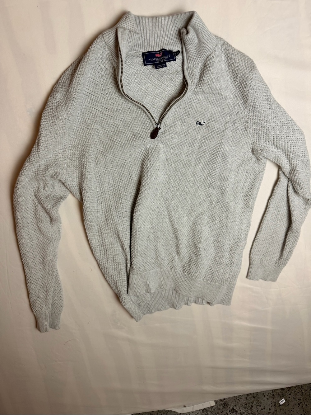 Vineyard Vines Men’s Light Gray Quarter-Zip Textured Sweater